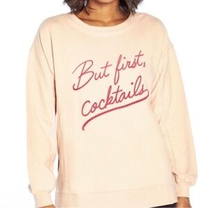 Wildfox Size L Large Blush Pink “But First, Cocktails” Sweatshirt